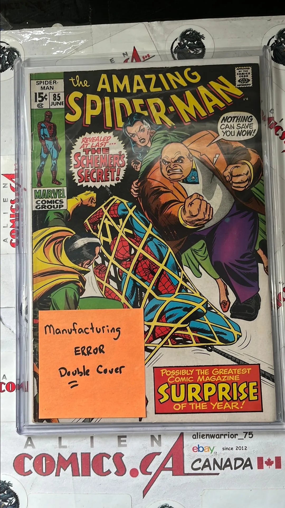 Amazing Spider-man (#82 15¢ Cover price Schemer revealed as Kingpin's son Richard Fisk Manufacturing ERROR Double Cover VG/FN)