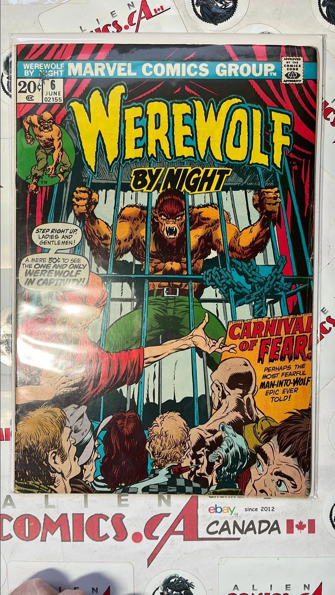 Werewolf by Night (#6 20¢ Mike Ploog Cover Art Carnival Of Fear Star-Stamped Mark Jewelers Insert Removed HTF VG/FN)