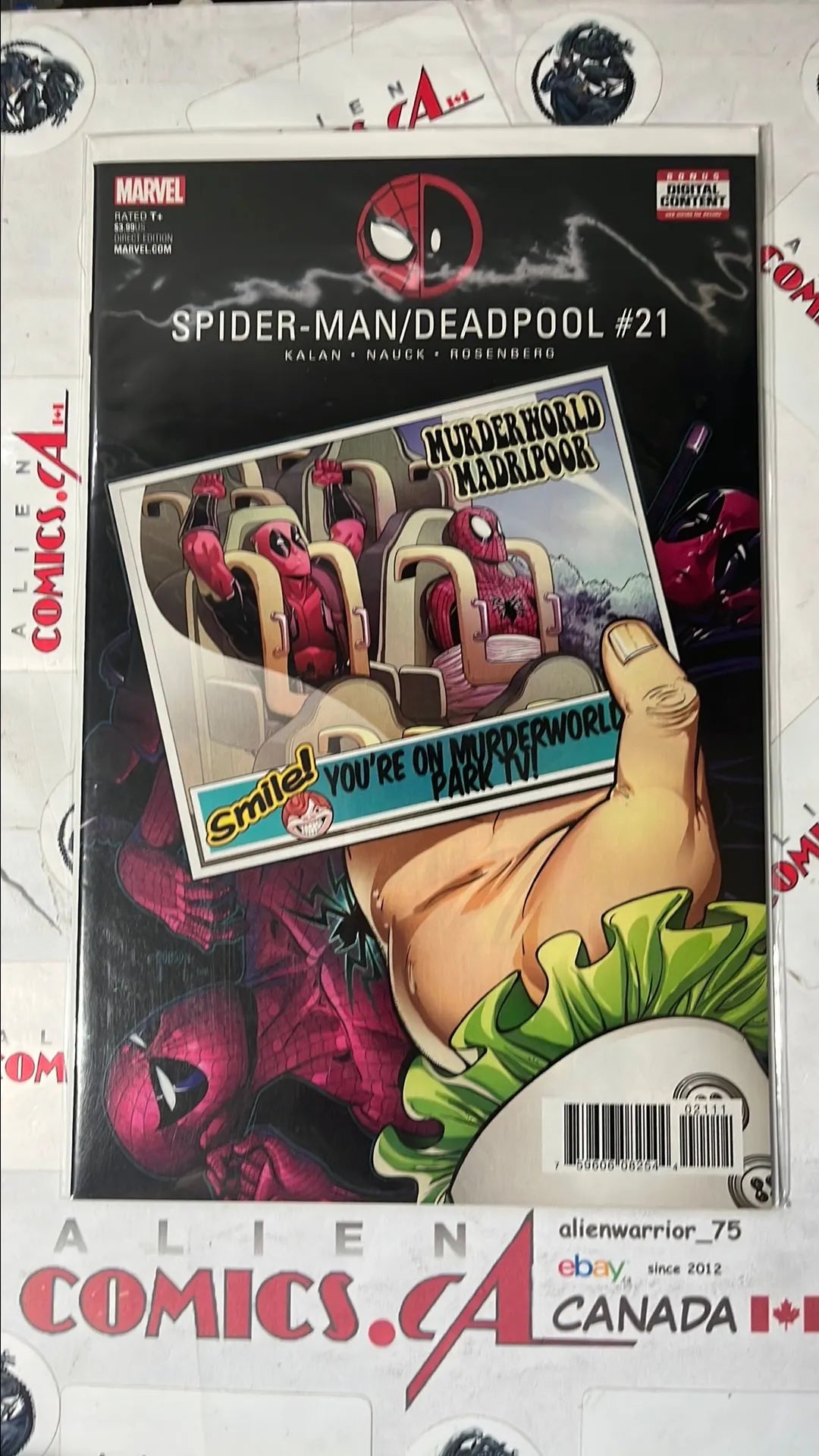 Spider-man vs. Deadpool (#21M Marvel 2016 Smile! You're on Murderworld Park TV Post Card Variant NM)