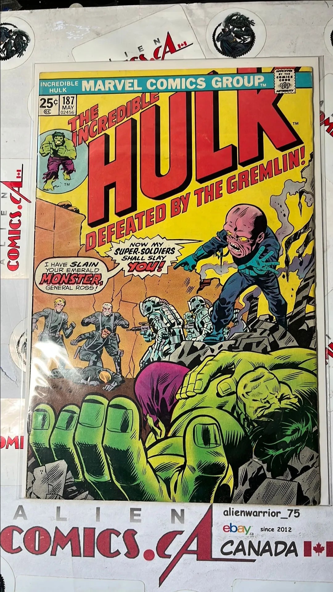 Incredible Hulk (#187 Herb Trmpe Cover Art Defeated by the Gremlin! 1st app. The Gremlin VG+)