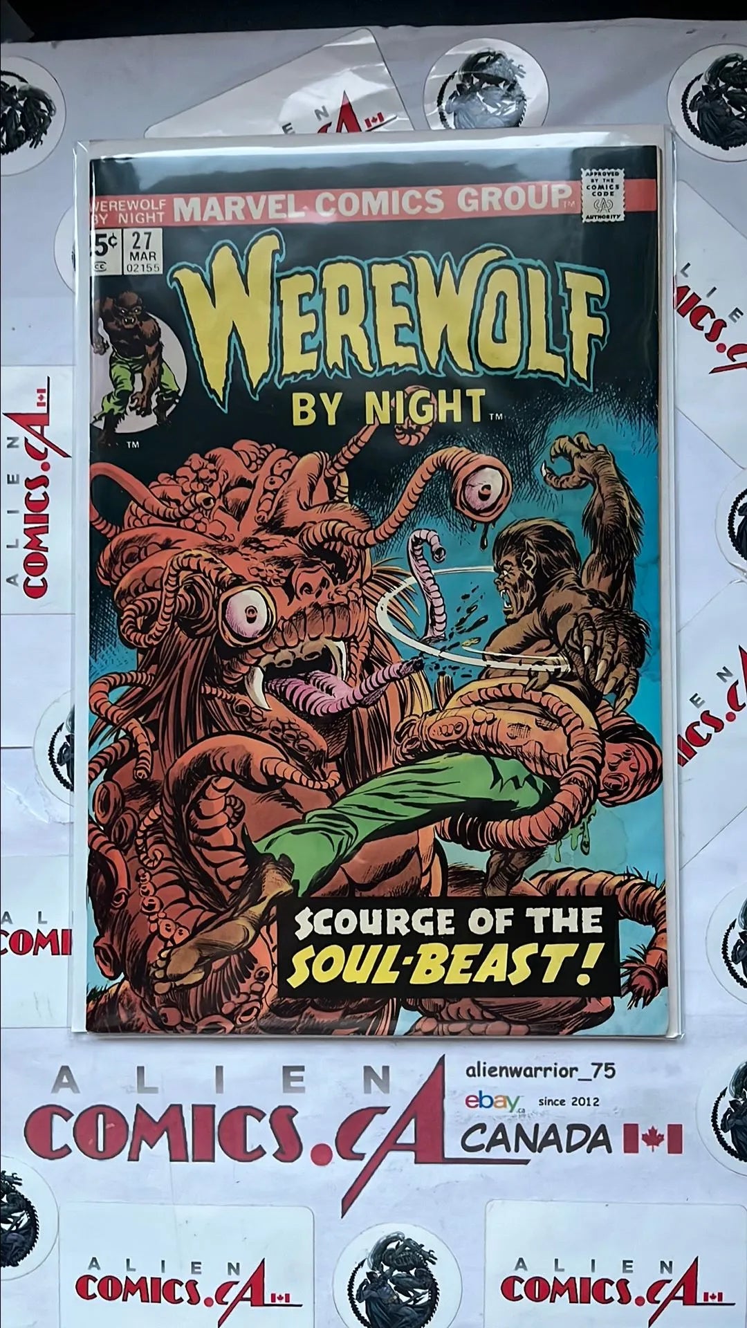 Werewolf by Night (#27 25¢ Cover 1st app. Dr. Glitternight Necromancer Scourge of the Soul-Beast! w/ MVS 9 Captain Marvel FN/VF)
