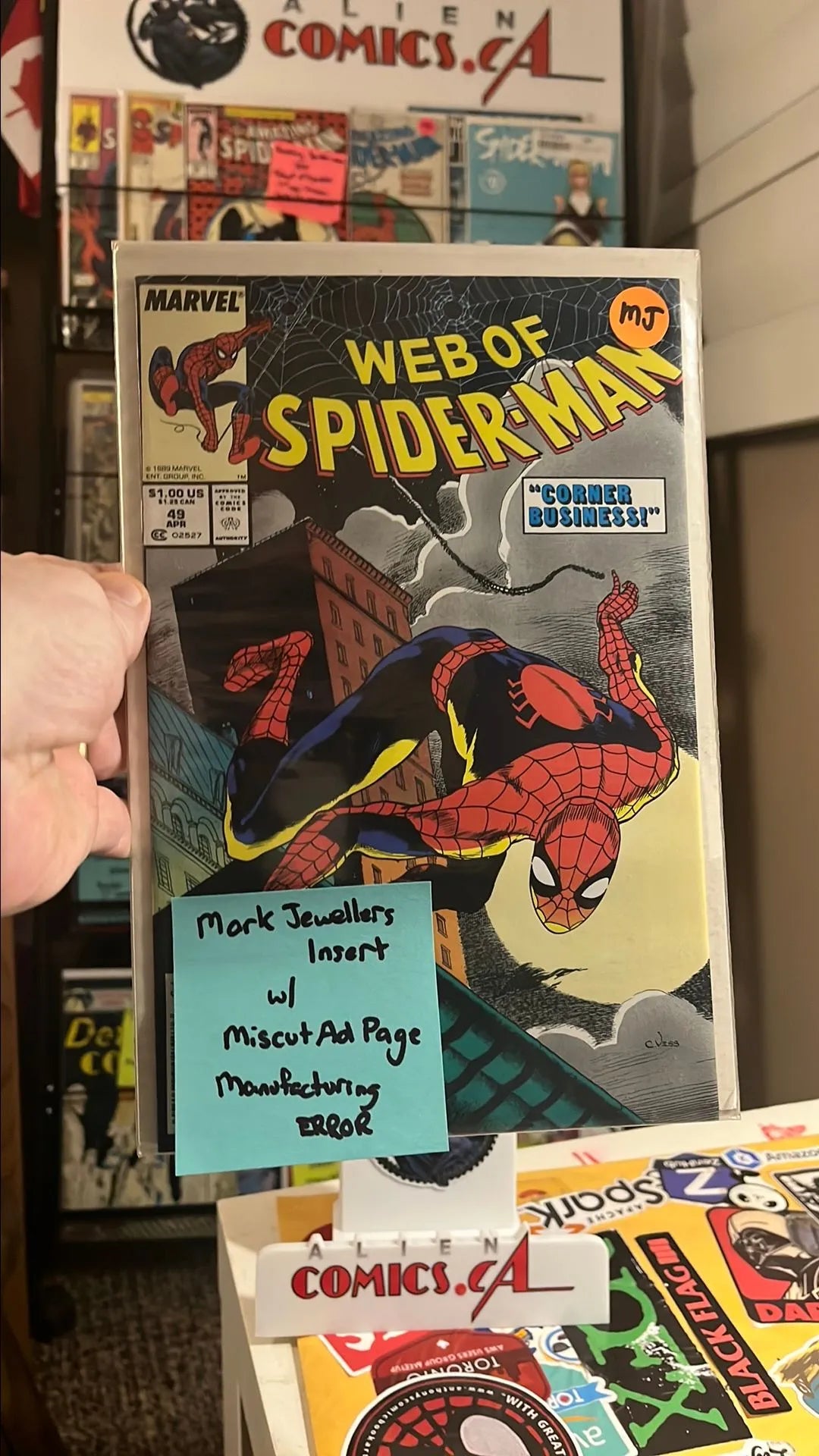 Web of Spider-man (#49 Newsstand Edition Manufacturing ERROR Miscut Mark Jewellers Insert FN/VF)