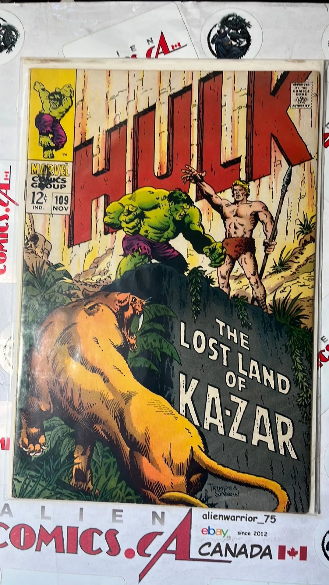 Incredible Hulk (#109 Silver Age Hulk Herb Trimpe 12¢ Cover Art The Lost Land of Ka-Zar VG+)