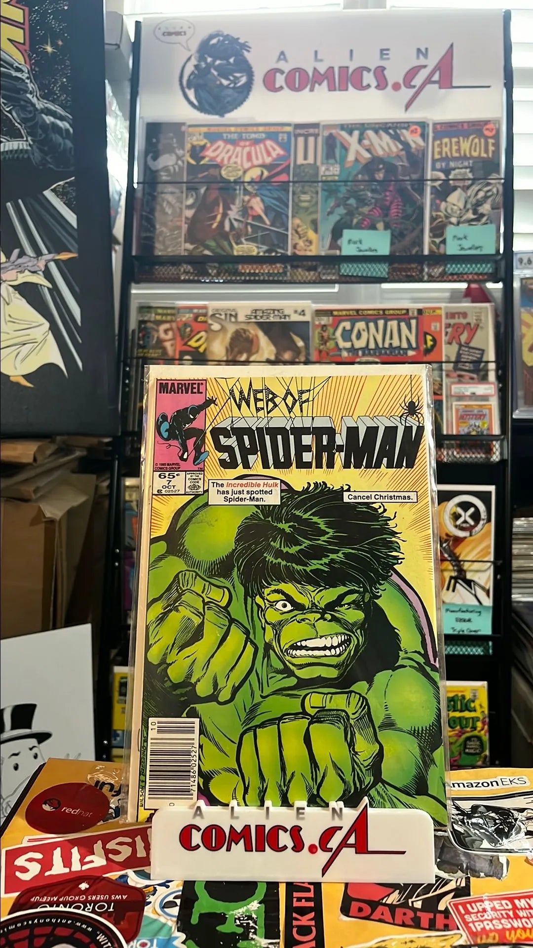 Web of Spider-man (#7 Newsstand Edition The Incredible Hulk has just spotted Spider-man. Cancel Christmas. FN/VF)