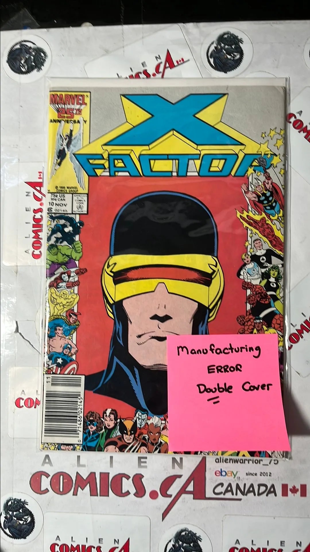 X-Factor (#10 Marvel 25th Anniversary Border Cover Newsstand Edition Manufacturing ERROR Double Cover VF+)