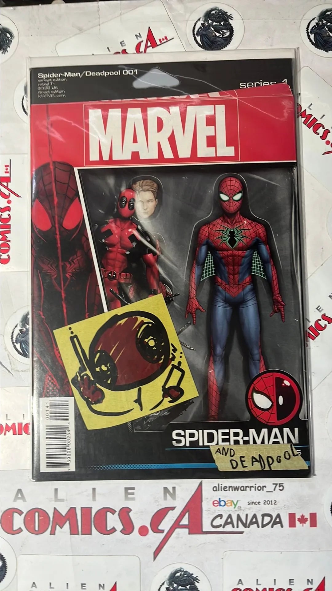 Spider-man vs. Deadpool (#1F Marvel 2016 Action Figure Variant Deadpool & Spider-man Double Pack w/ Post-It-Note Deadpool Drawing NM)