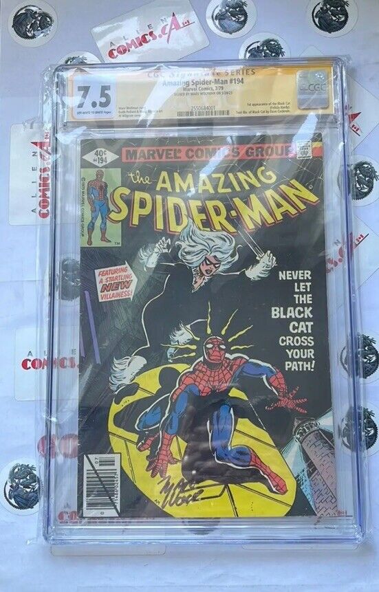 AMAZING SPIDER-MAN 194 Mfg. Yellow Bar ERROR CGC 7.5 SS Signed Marv Wolfman RARE