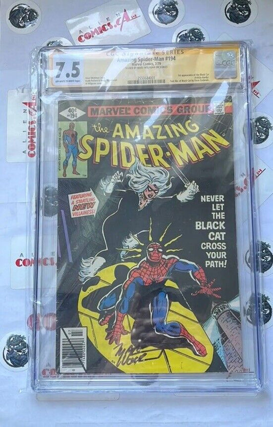AMAZING SPIDER-MAN 194 Mfg. Yellow Bar ERROR CGC 7.5 SS Signed Marv Wolfman RARE