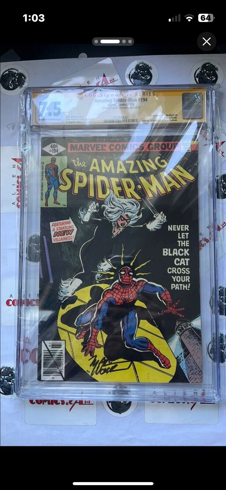 AMAZING SPIDER-MAN 194 Mfg. Yellow Bar ERROR CGC 7.5 SS Signed Marv Wolfman RARE