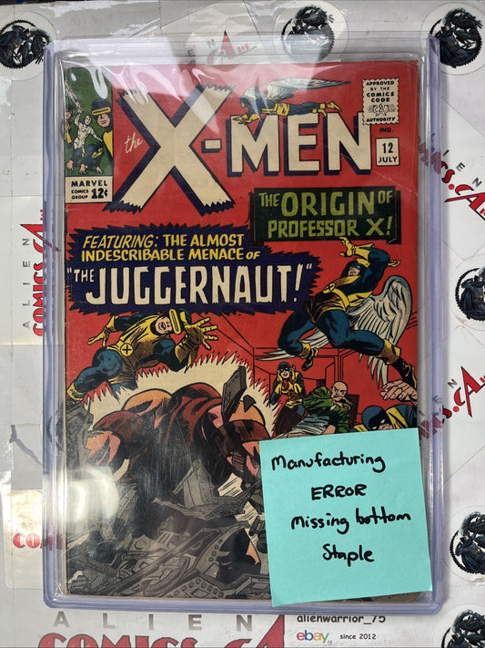 UNCANNY X-MEN 12 Marvel 1965 Mfg. ERROR Missing Bottom Staple 1st app Juggernaut
