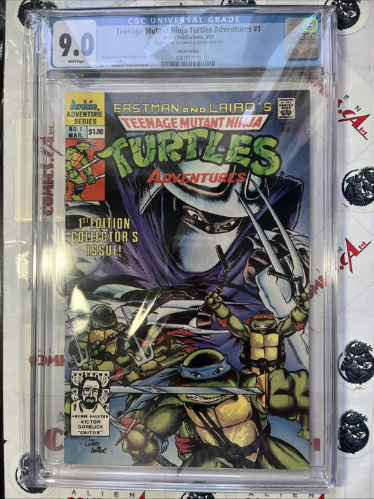 TEENAGE MUTANT NINJA TURTLES ADVENTURES 1 Archie 1989 CGC VF/NM 9.0 DOUBLE COVER