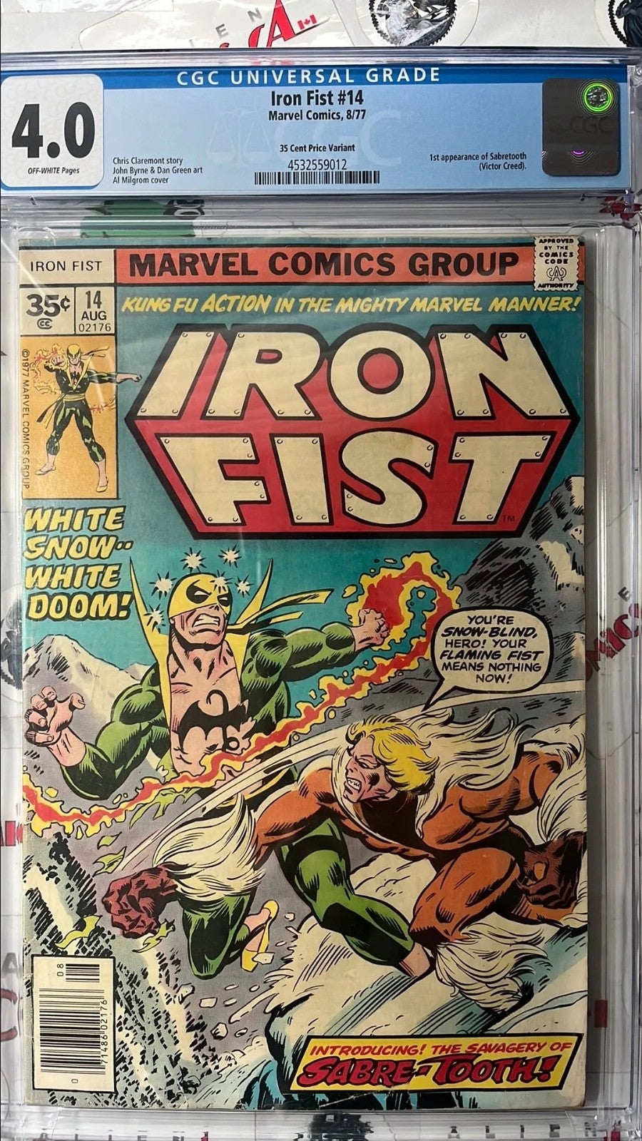 IRON FIST 14 35¢ cent price variant 1st app. Sabretooth HTF CGC 4.0 VG Rare Key!