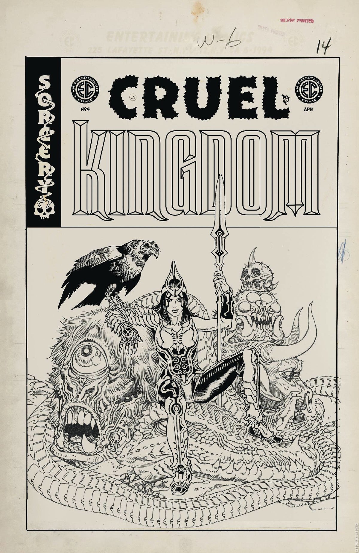 Cruel Kingdom (#4D EC/Oni Press 2026 SORCERY Adam Pollina Black & White Sketch 1:20 Variant Sorcerer Queen on her Monster Throne NM)