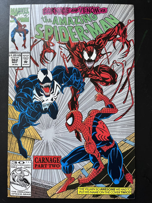 AMAZING SPIDER-MAN 362 Marvel 2nd app. Carnage 2nd Print Silver Rare HIGH GRADE - aliencomics.ca