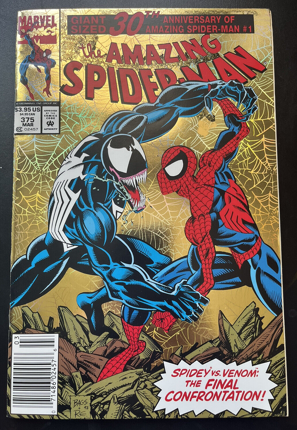 AMAZING SPIDER-MAN 375 1st app. She-Venom Foil Mfg. Ink Error Scarce HIGH GRADE