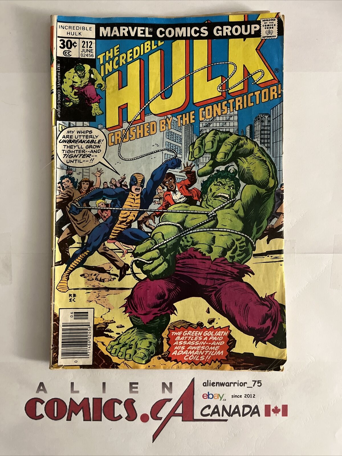 INCREDIBLE HULK 212 1st app. Constrictor Marvel Comics 1977 Newsstand LOW GRADE