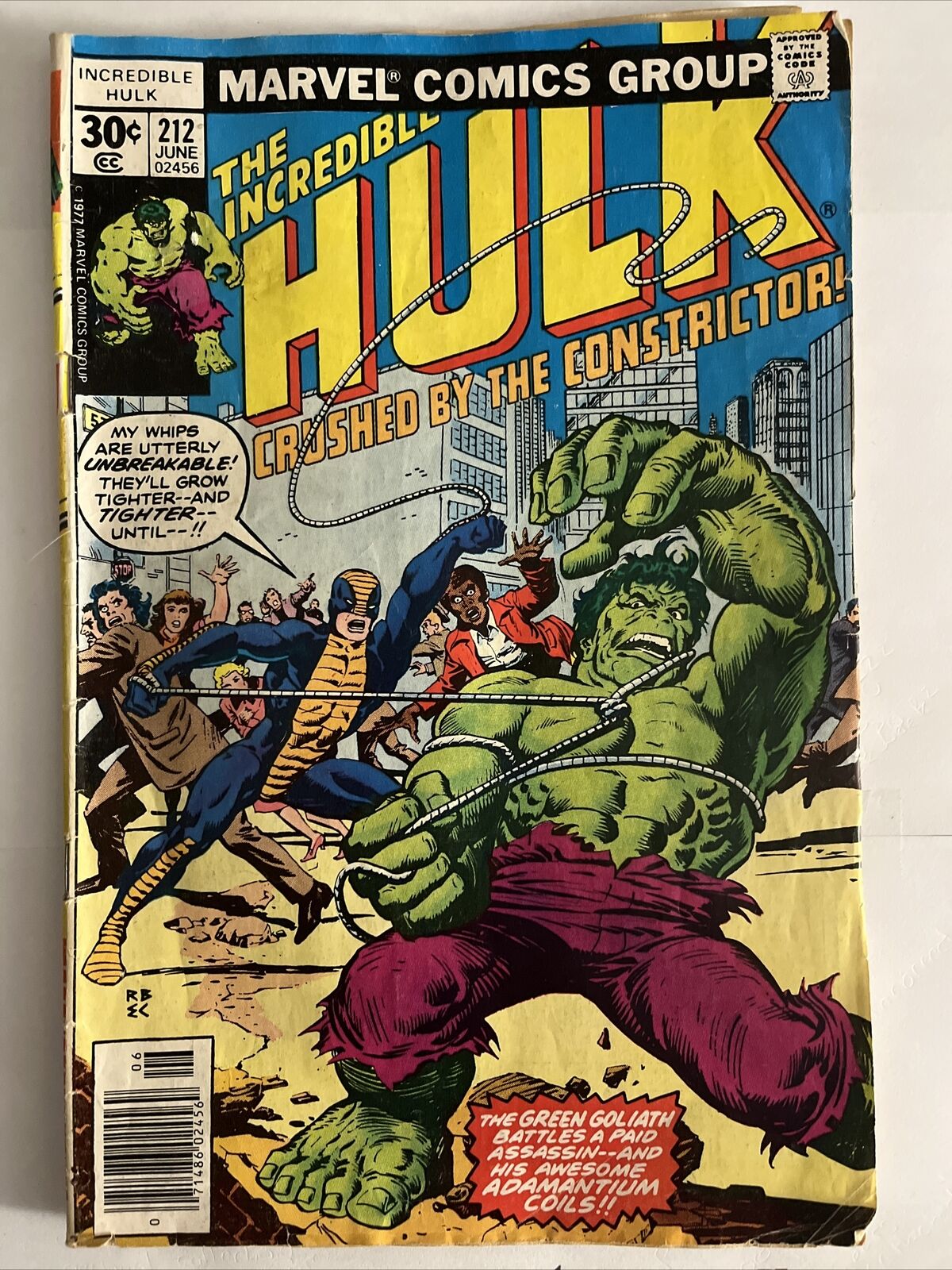 INCREDIBLE HULK 212 1st app. Constrictor Marvel Comics 1977 Newsstand LOW GRADE