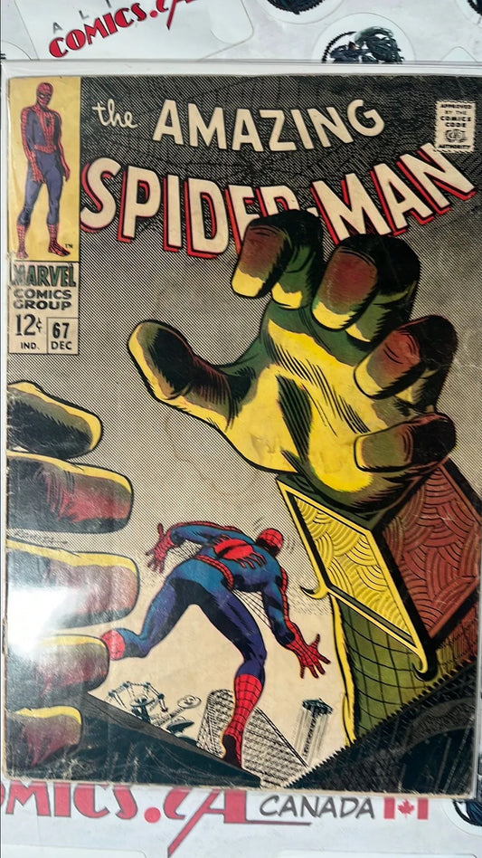 Amazing Spider-man (#67 12¢ Cover Silver Age 1st app. Randy Robertson son of Robbie Cover Detached, Tear and Missing Piece Non-story PR)
