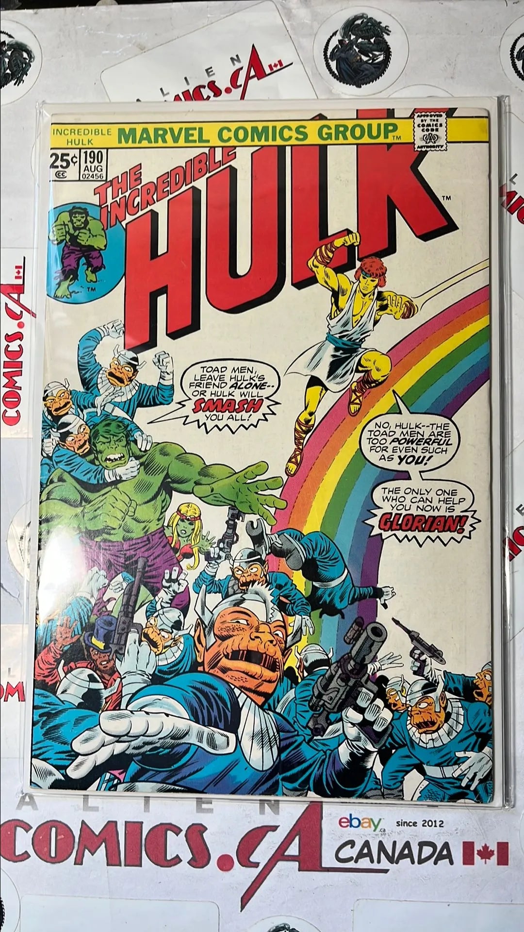 Incredible Hulk (#190 Herb Trmpe Cover Art The Man Who Came Down A Rainbow The Gremlin and Glorian app. FN+)