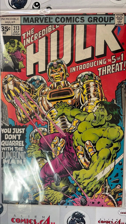 Incredible Hulk (#213 35¢ price variant Introducing the 5-in-1 Threat! Quintronic app. HTF VG+)