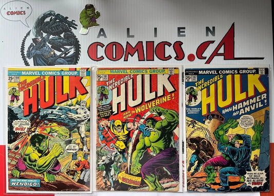 Incredible Hulk (#180 #181 #182 Full Wolverine app. w/MVS Marvel 1974 MEGA KEYS 🔑)