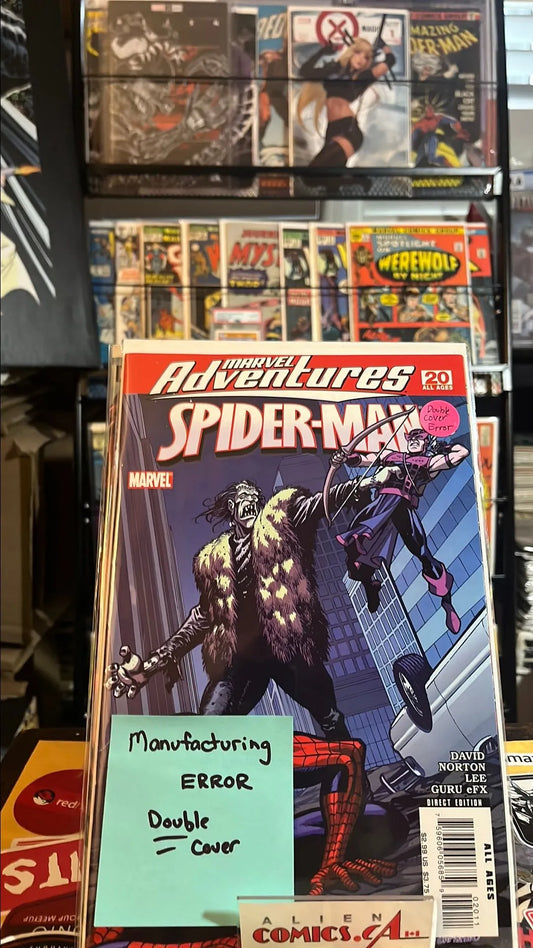 Marvel Adventures: Spider-man (#20 Marvel 2006 Hawkeye & Frankenstein Monster app. Manufacturing ERROR Double Cover NM)