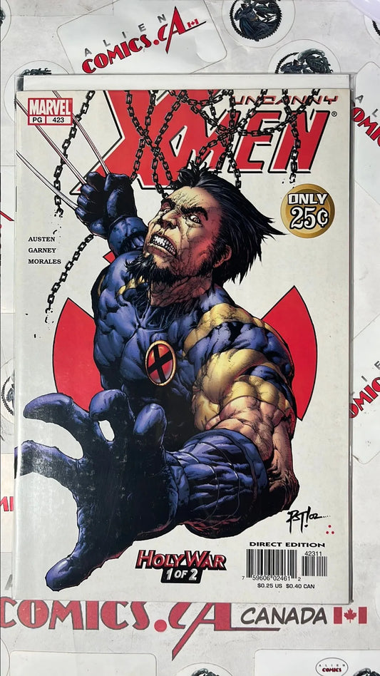 Uncanny X-men (#423 Marvel 2003 Direct Edition Only 25¢ Holy War Part 1 Death of Bedlam Jesse Aaronson Death of Skin NM)