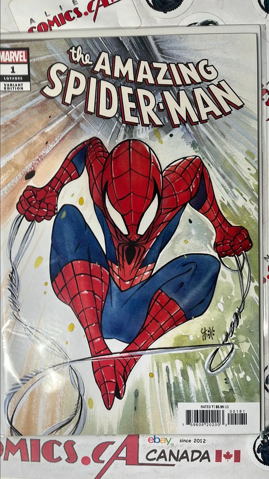 Amazing Spider-man (#1G Marvel 2022 LGY895 Peach Momoko 1:25 Variant 1st app. Paul (Mary Jane's Husband) NM)