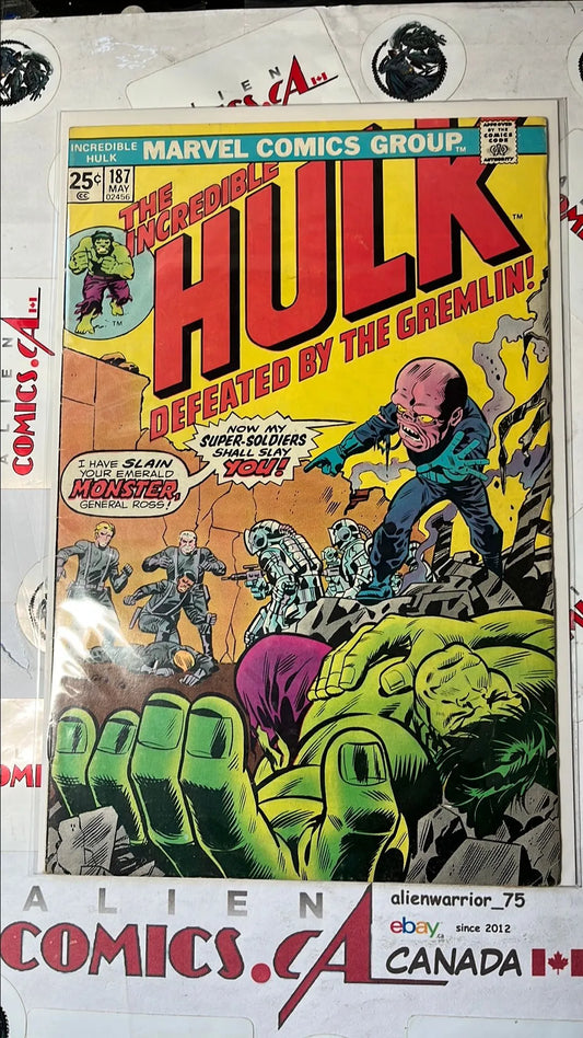 Incredible Hulk (#187 Herb Trmpe Cover Art Defeated by the Gremlin! 1st app. The Gremlin VG+)