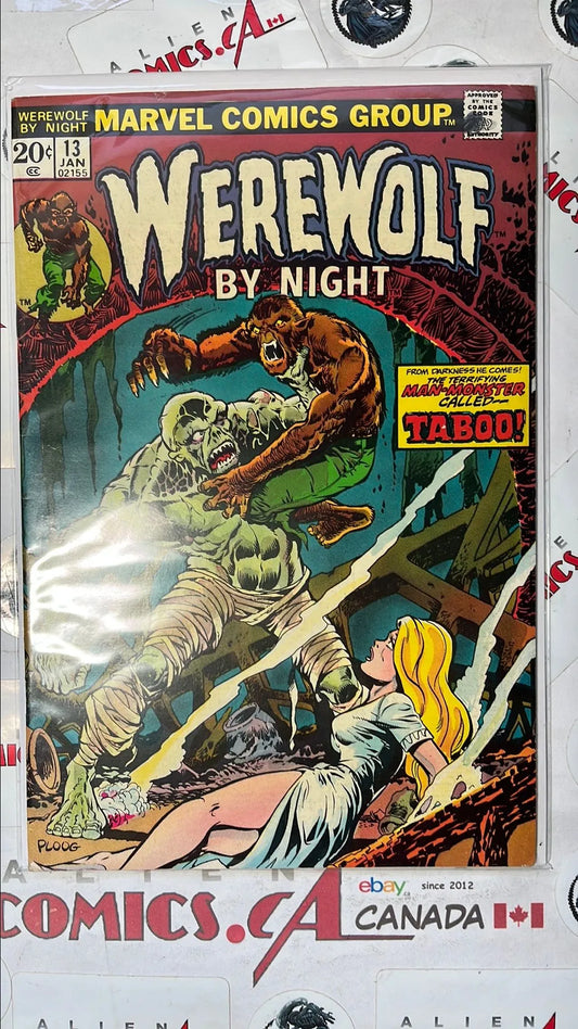 Werewolf by Night (#13 20¢ Cover The Man-Monster Called Taboo! Star-Stamped Mark Jewelers Insert HTF FN)