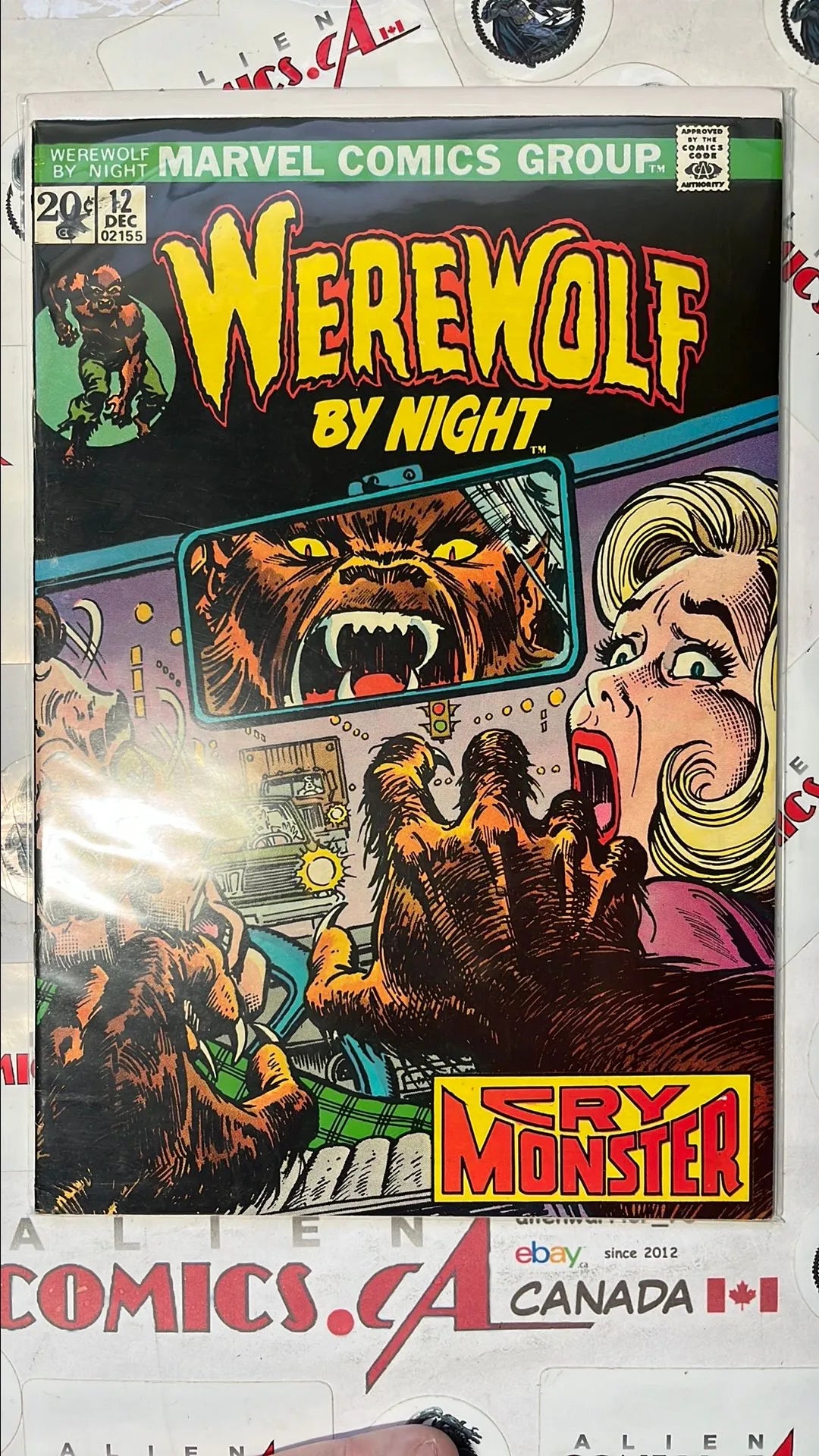 Werewolf by Night (#12 20¢ Cover Cry Monster Star-Stamped Mark Jewelers Insert HTF FN)