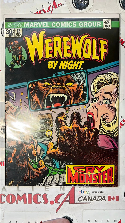 Werewolf by Night (#12 20¢ Cover Cry Monster Star-Stamped Mark Jewelers Insert HTF FN)
