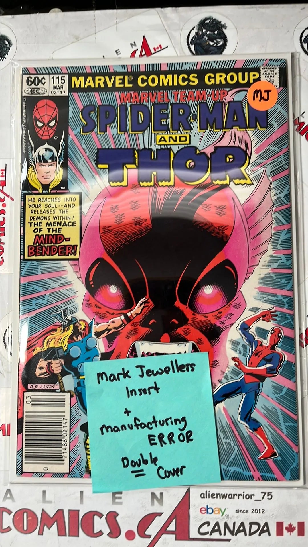 Marvel Team-up (#115 Spider-man & Thor Newsstand Edition Mark Jewelers Insert Manufacturing ERROR Double Cover NM)