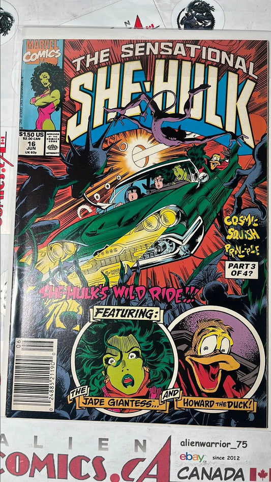 Sensational She-Hulk (#16 Marvel 1990 Newsstand Edition John Byrne She-Hulk's Wild Ride! Howard the Duck app. VF+)