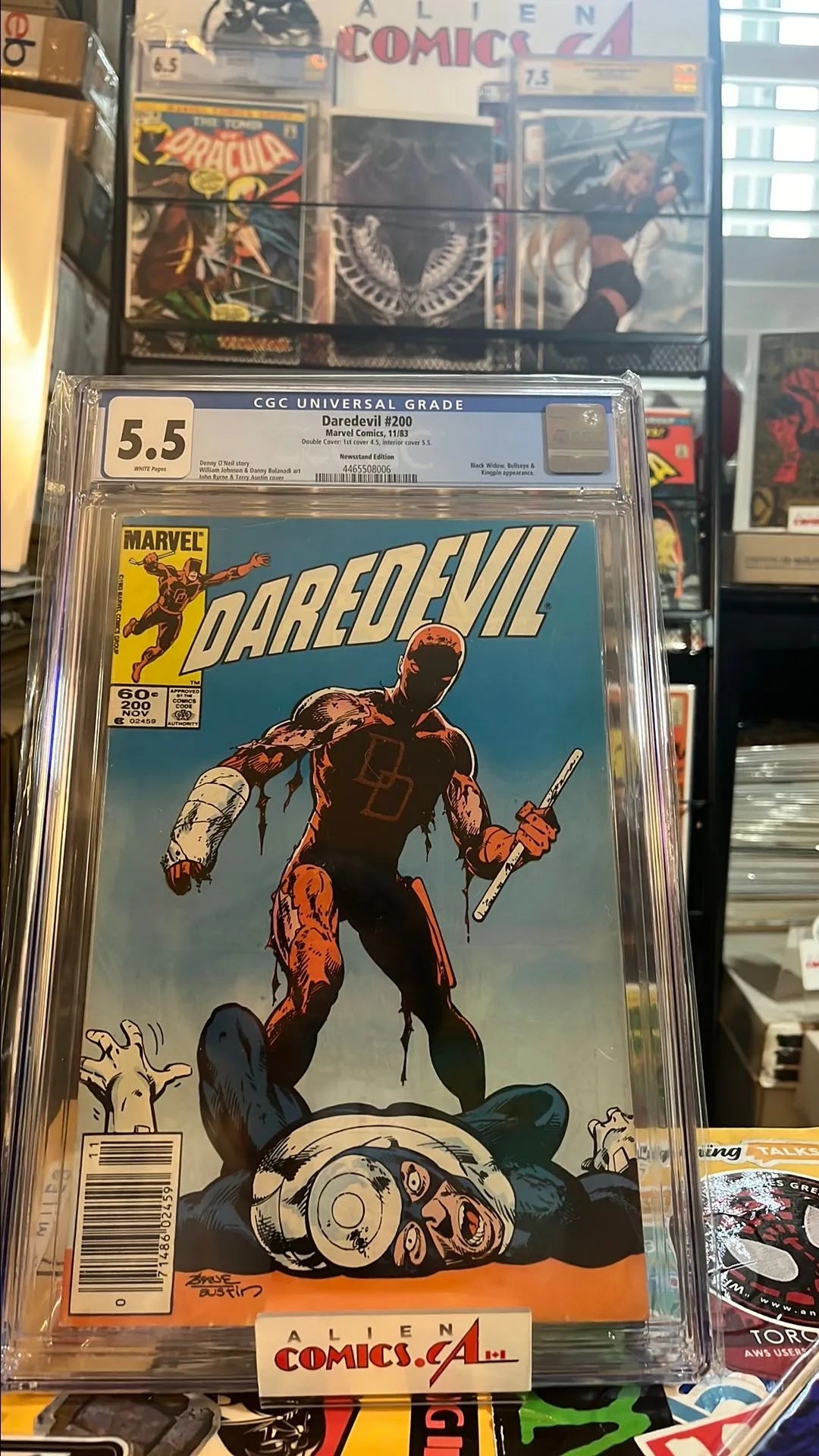 Daredevil (#200 John Byrne Cover Art Daredevil vs. Bullseye Newsstand Edition Manufacturing ERROR Double Cover CGC FN- 5.5)