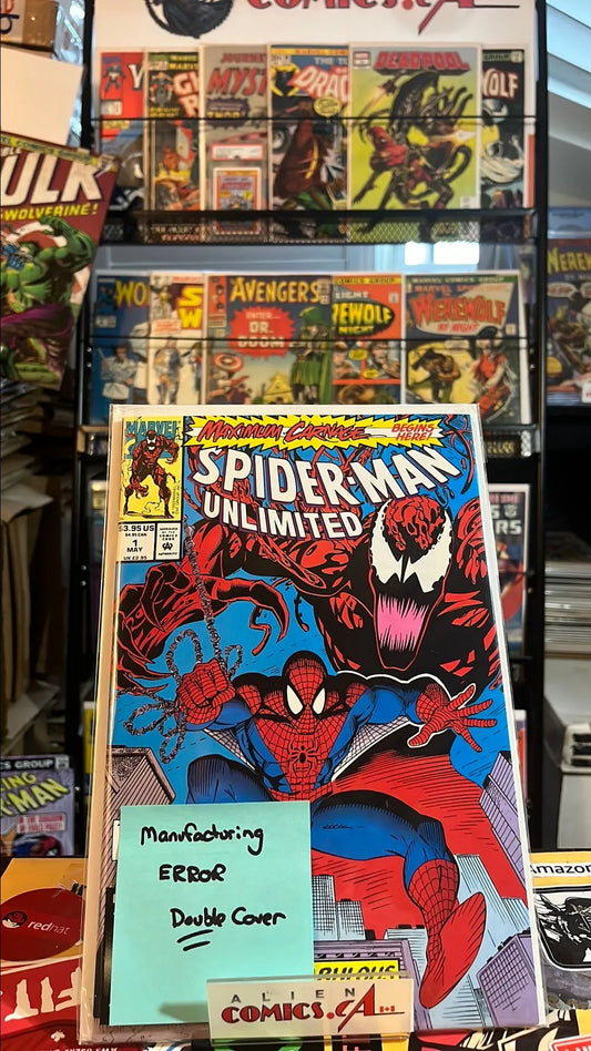 Spider-man Unlimited (#1 Manufacturing ERROR Double Cover 1st app. Shriek and Carnage Cover app. NM)