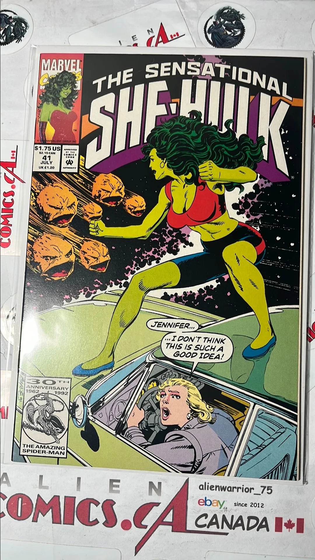 Sensational She-Hulk (#41 Marvel 1992 John Byrne She-Hulk Standing On A Moving Car VF+)