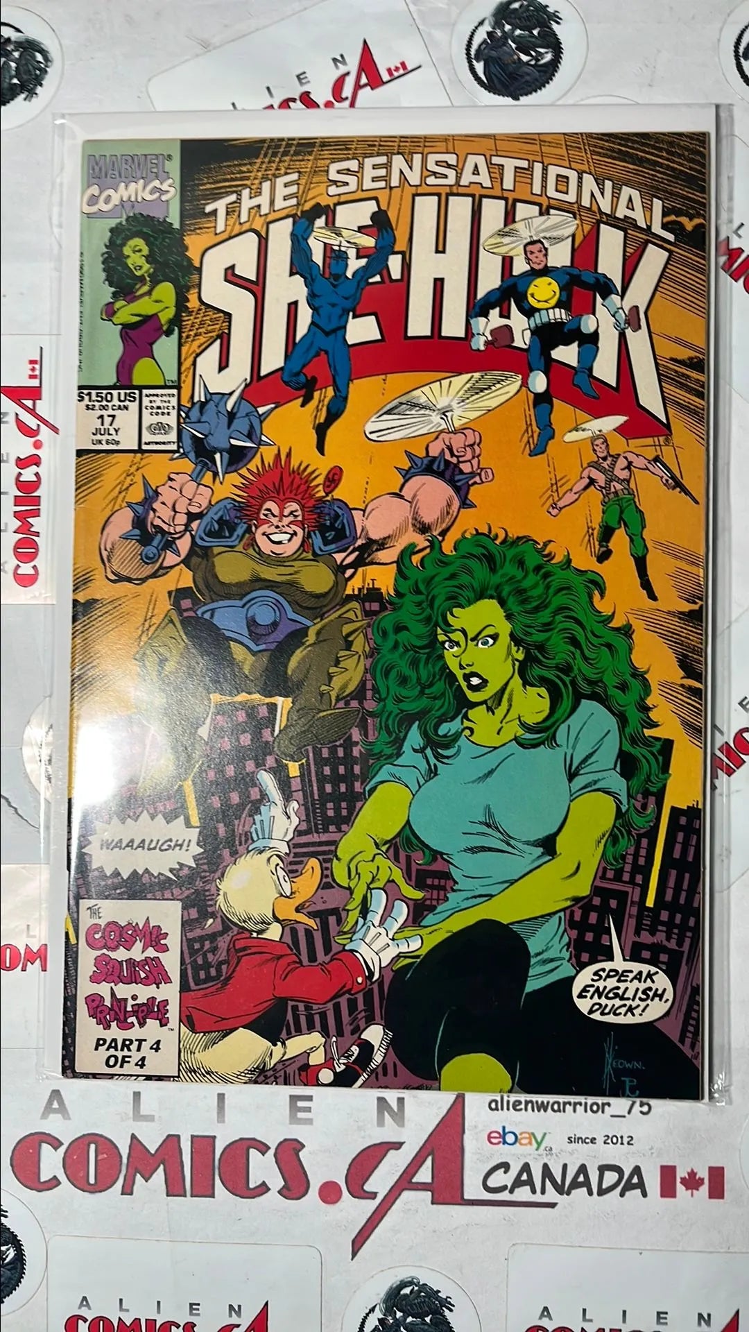 Sensational She-Hulk (#17 Marvel 1990 John Byrne Speak English, Duck! Howard the Duck app. VF+)