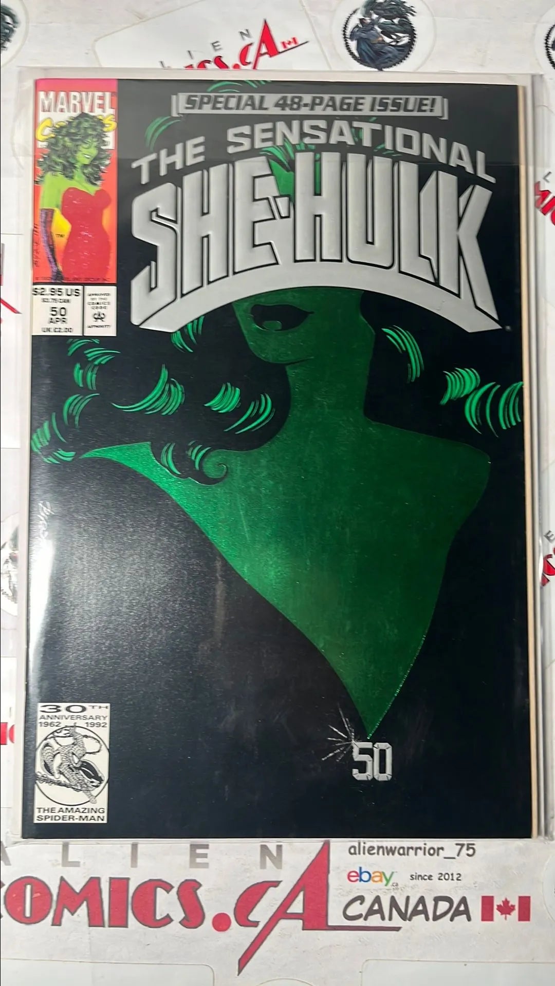 Sensational She-Hulk (#50 Marvel 1993 John Byrne Foil Cover Low-Cut Dress 50 NM-)