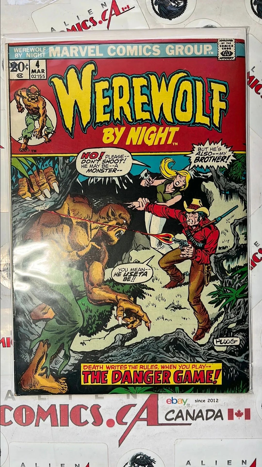 Werewolf by Night (#4 20¢ Cover Mike Ploog Cover Art The Danger Game! Star-Stamped National Diamond Sales Insert HTF VG/FN)