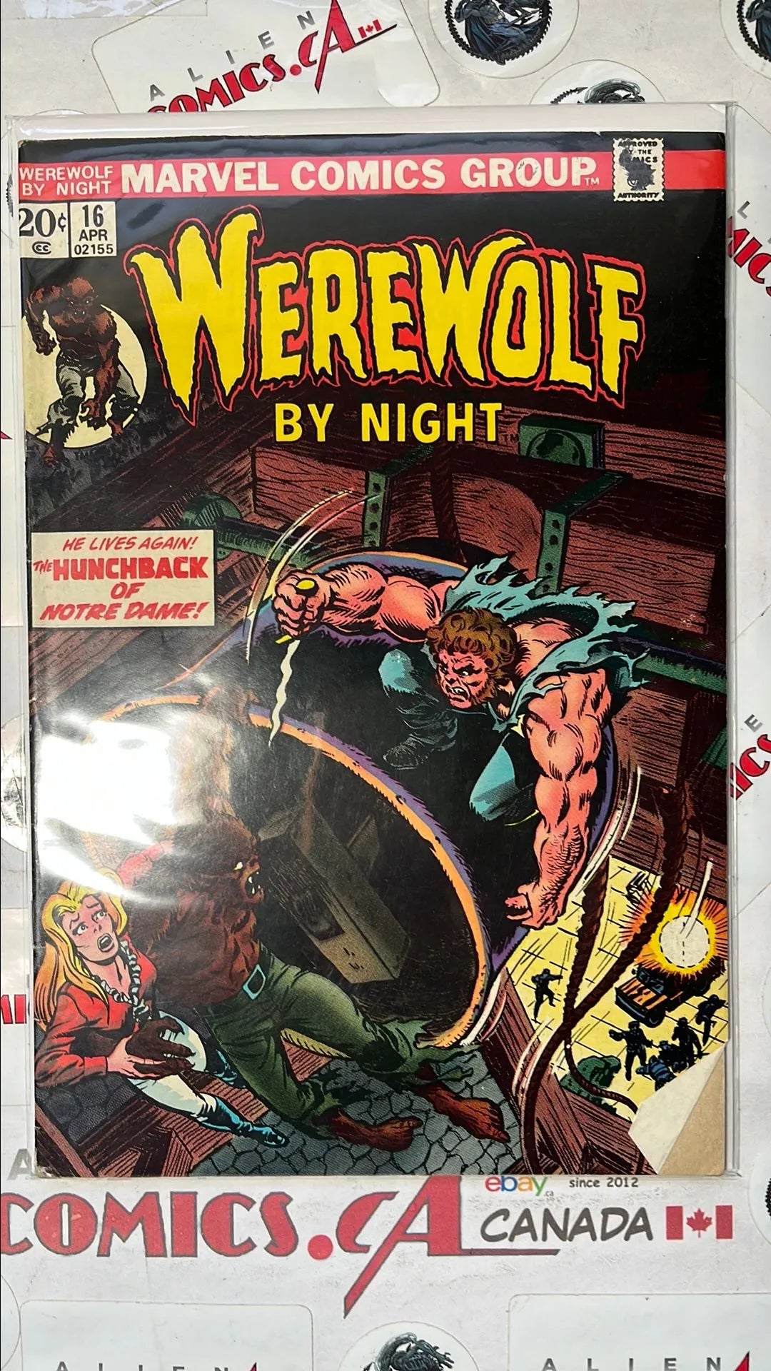Werewolf by Night (#16 Last 20¢ Cover The Hunchback of Notre Dame! w/ MVS 65 Iceman Star-Stamped Mark Jewelers Insert HTF VG/FN)