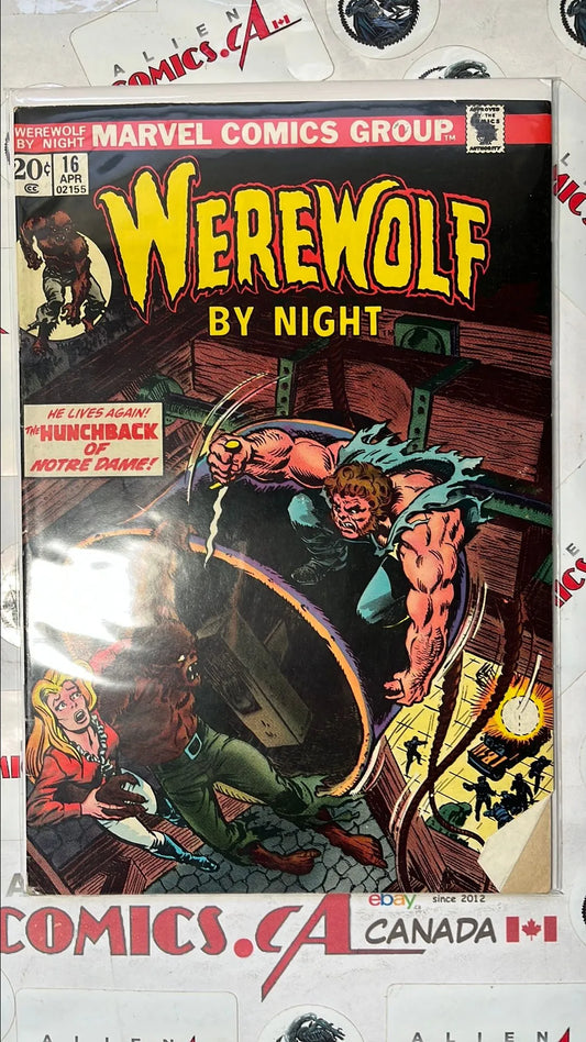 Werewolf by Night (#16 Last 20¢ Cover The Hunchback of Notre Dame! w/ MVS 65 Iceman Star-Stamped Mark Jewelers Insert HTF VG/FN)