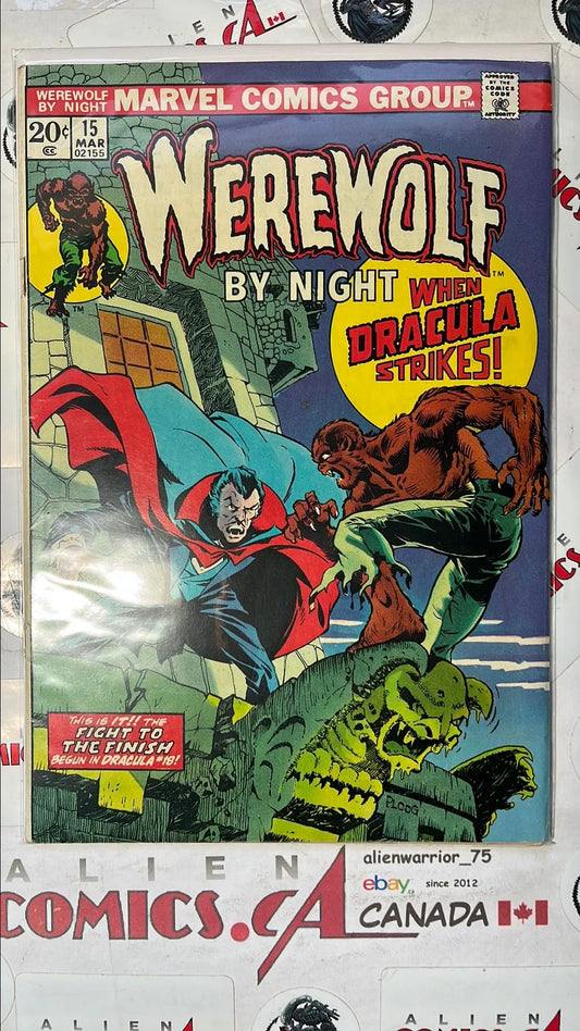 Werewolf by Night (#15 1st Battle Werewolf by Night vs. Dracula Star-Stamped Mark Jewelers Insert w/ MVS 75 Morbius Bottom Staple Detached HTF GD/VG)