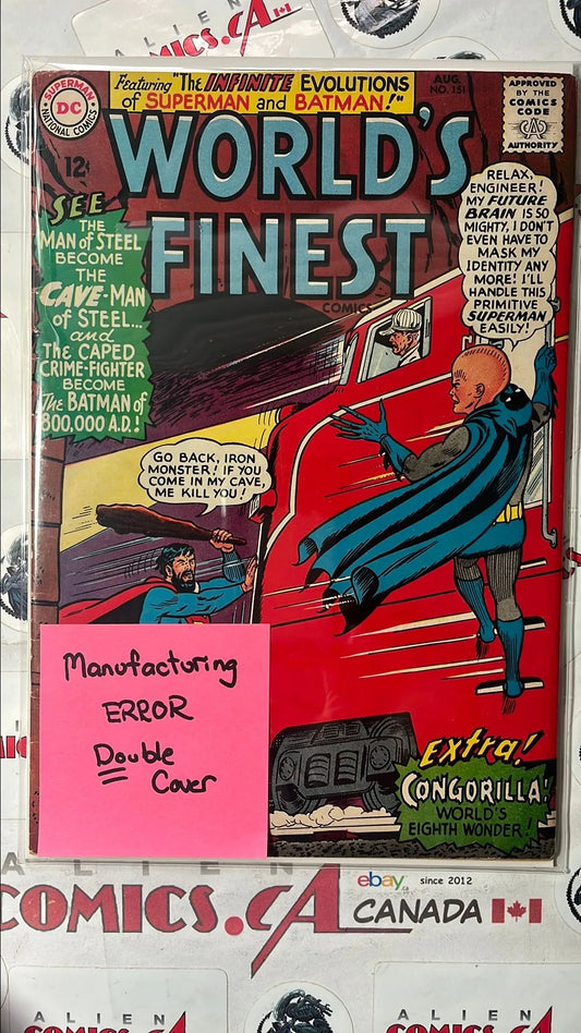 World's Finest (#151 DC Comics 1964 Silver Age Manufacturing ERROR Double Cover VF)