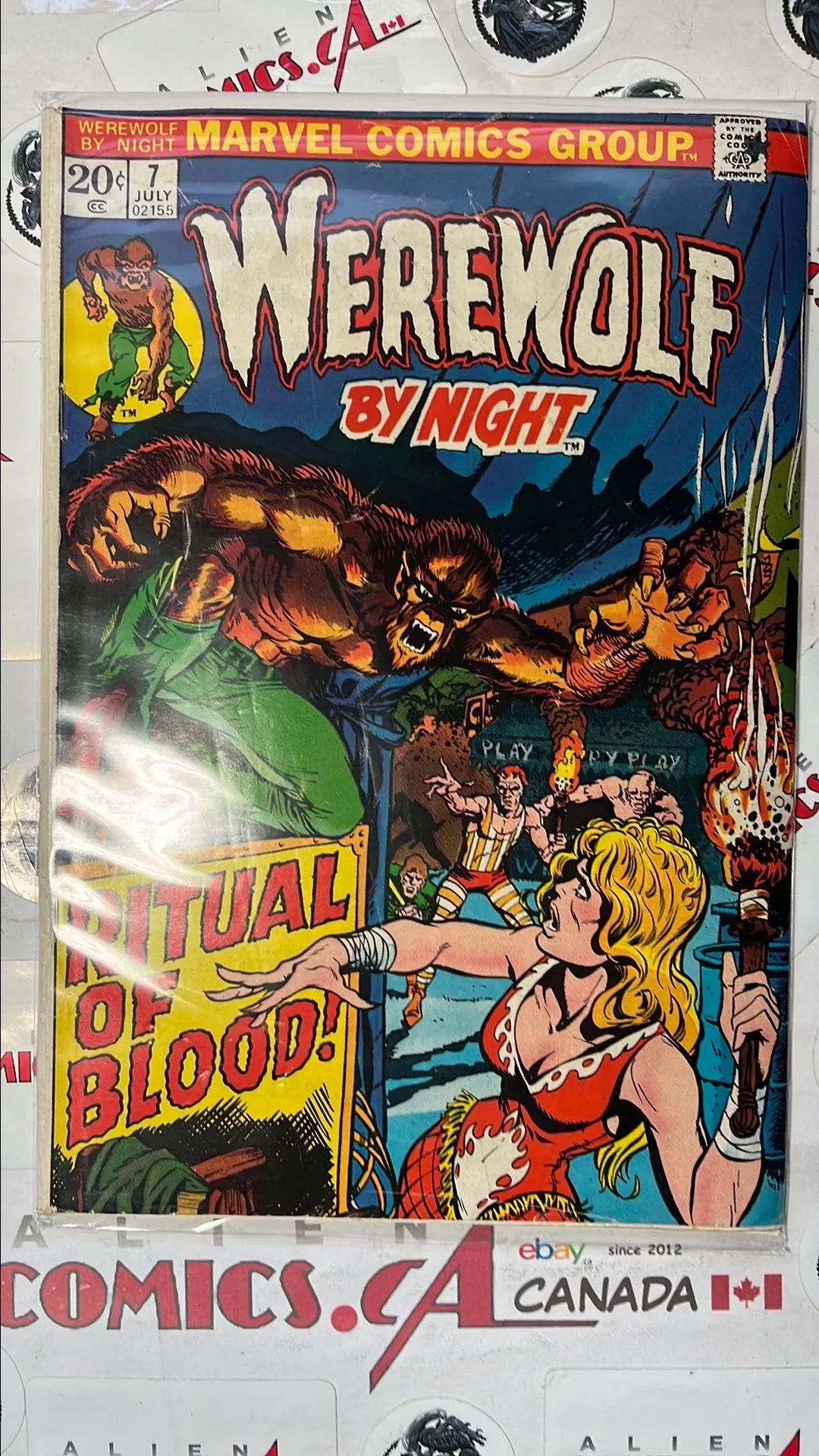 Werewolf by Night (#7 20¢ Mike Ploog Cover Art Ritual of Blood! Glossy Mennen Insert Star-Stamped Mark Jewelers Insert HTF VG)