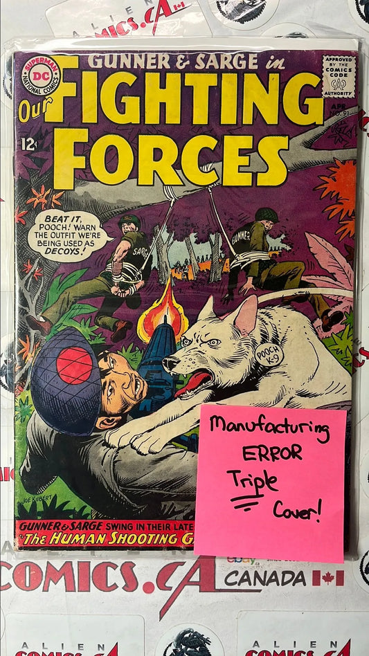 Our Fighting Forces (#91 Marvel 1965 Silver Age Manufacturing ERROR Triple Cover FN/VF)