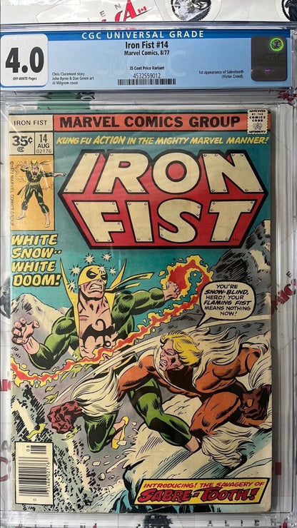 IRON FIST 14 35¢ cent price variant 1st app. Sabretooth HTF CGC 4.0 VG Rare Key!