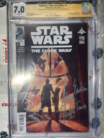 CLONE WARS 1 Dark Horse 2008 Signed Rosario Dawson & Ashley Eckstein CGC-JSA 7.0