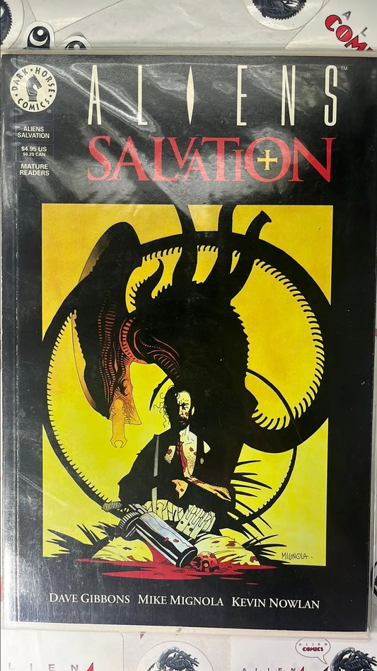 ALIENS: Salvation (One-Shot Dark Horse Comics 1993 Dave Gibbons Story (Watchmen) Mike Mignola Cover & Art (Hellboy) HTF NM)