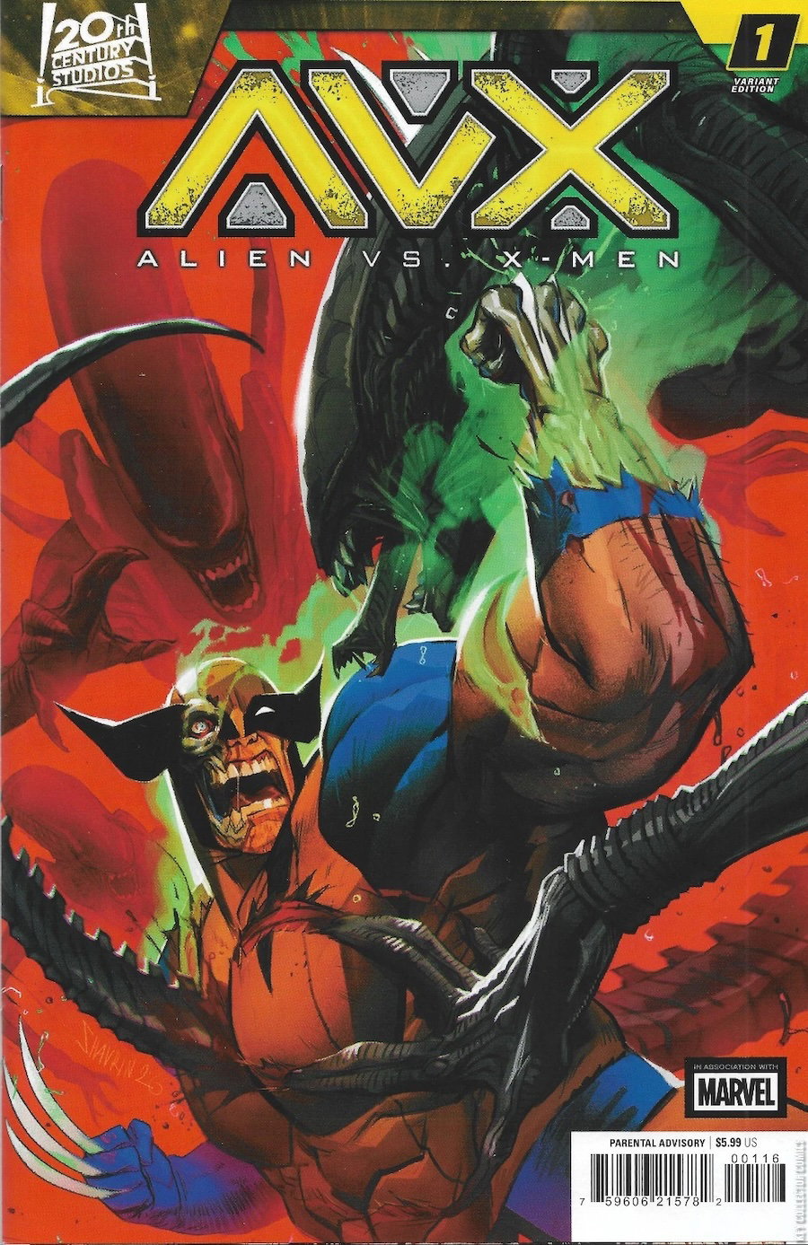 AVX: ALIEN vs. X-MEN (#1S Marvel 2026 Ivan Shavrin 1:25 Variant Acid on Wolverine’s face and his talon through Alien Head HTF NM)